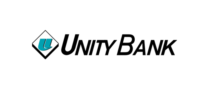 Unity Bank logo with blue emblem and black text.