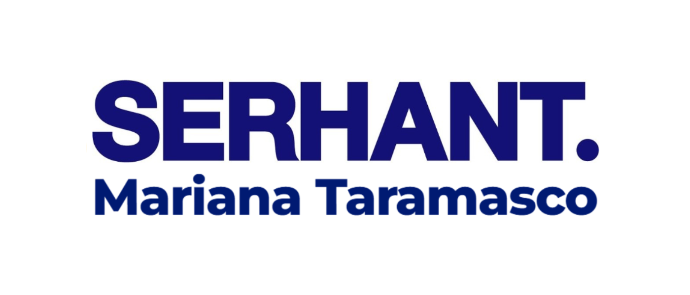 Text reading 'SERHANT.' and 'Mariana Taramasco' in bold blue font on a white background.