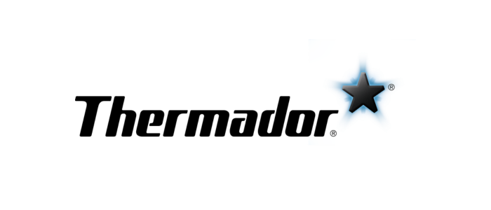 Thermador logo with a black star and a blue glow