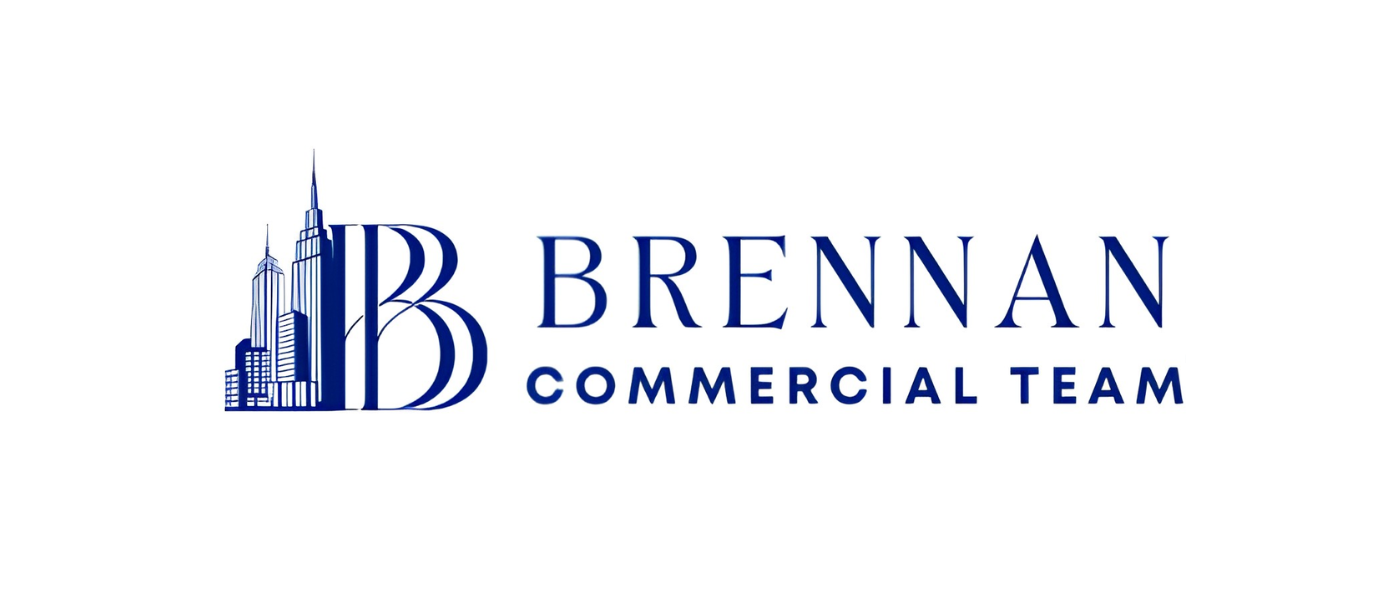 Brennan Commercial Team logo with stylized buildings and cityscape in blue.