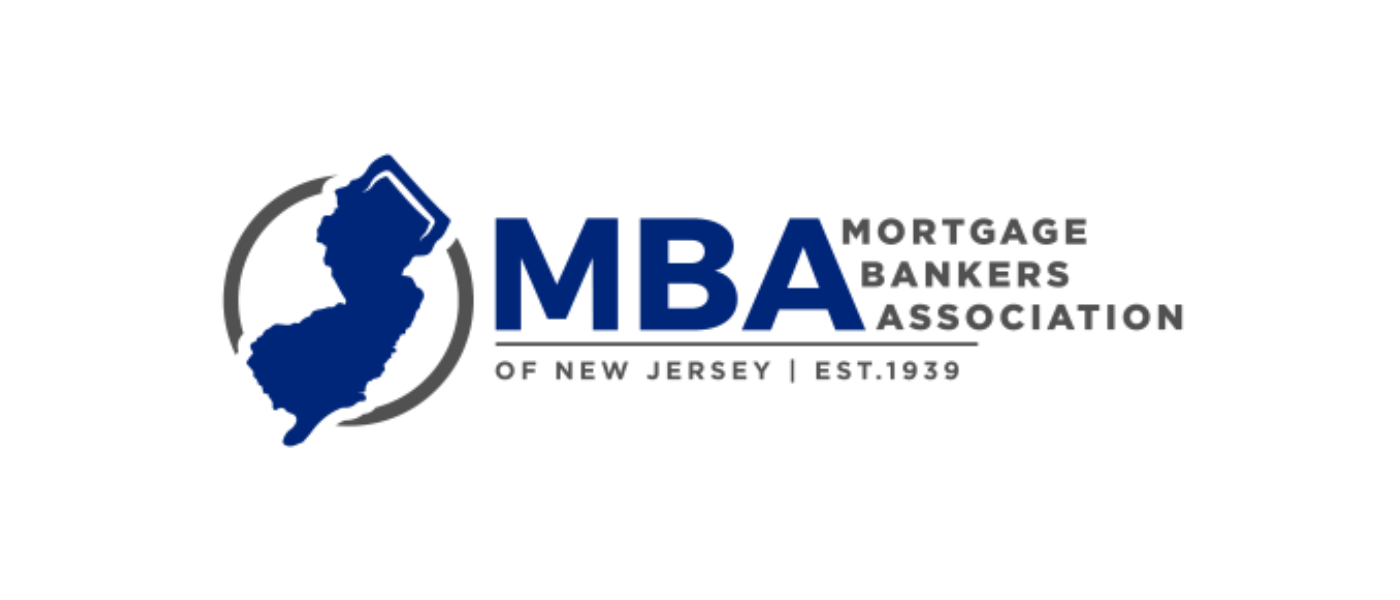 Logo of the Mortgage Bankers Association of New Jersey, established in 1939, featuring the outline of a map of New Jersey in navy blue and text in navy and gray.