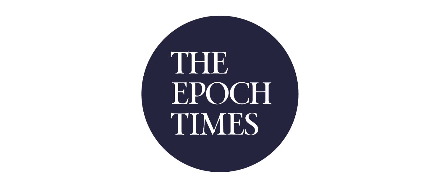 Logo for The Epoch Times with white text inside a black circle.