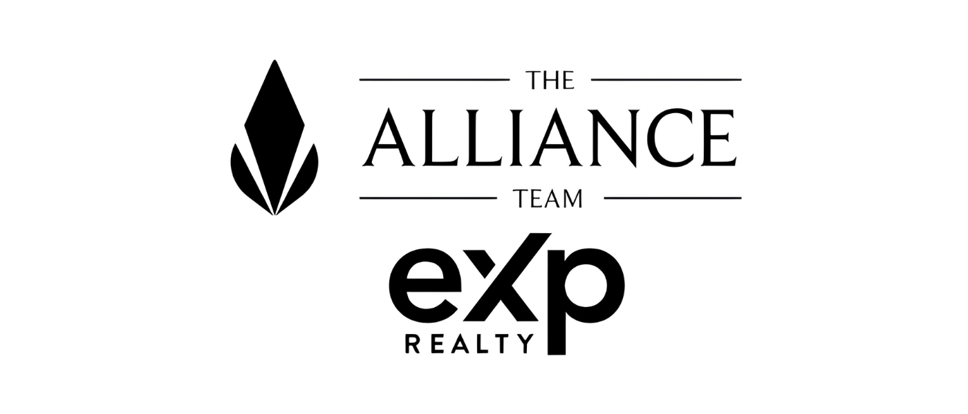Logo combining the words 'The Alliance Team' and 'exp Realty' with a stylized black icon of a leaf or flame.