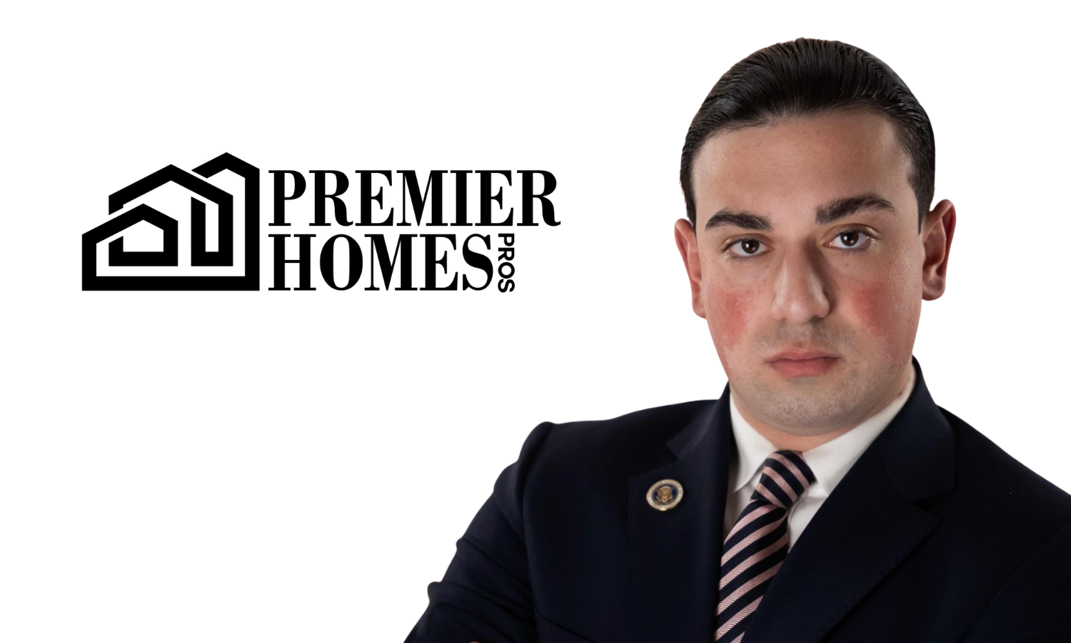 Professional man in suit with Premier Homes Pros logo on side