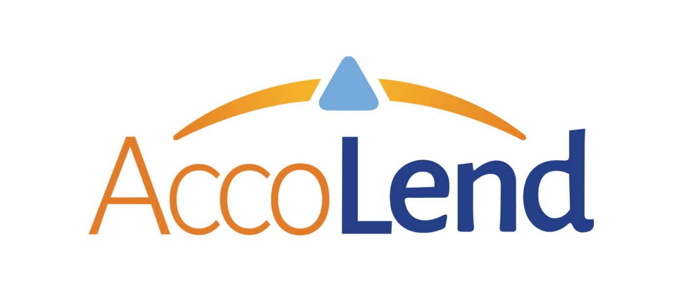 Accolend logo with an orange and blue color scheme, featuring a stylized bridge element above the text.