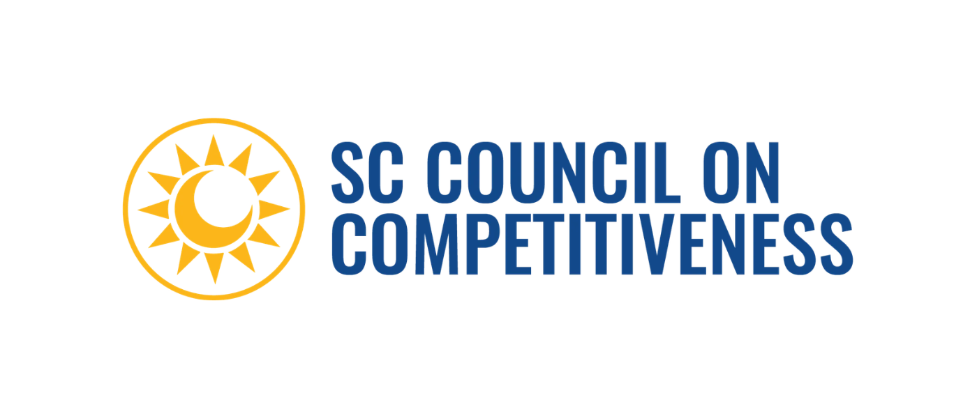 Logo for the South Carolina Council on Competitiveness featuring a yellow sun with a crescent moon inside, and blue text