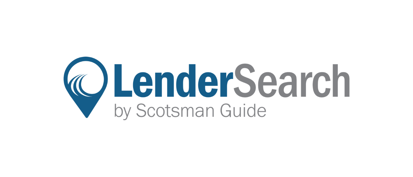 LenderSearch logo with a location pin icon and the text 'LenderSearch by Scotsman Guide'