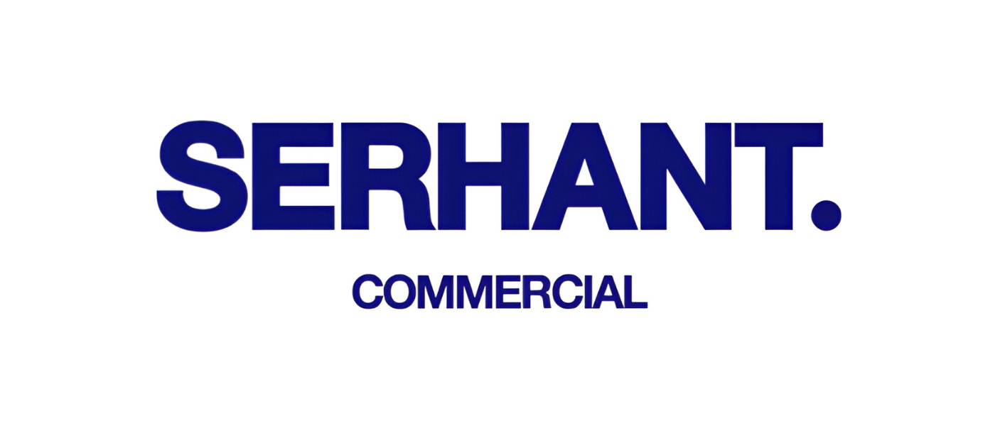 Text that reads 'SERHANT. COMMERCIAL' in bold, dark blue font on a white background.
