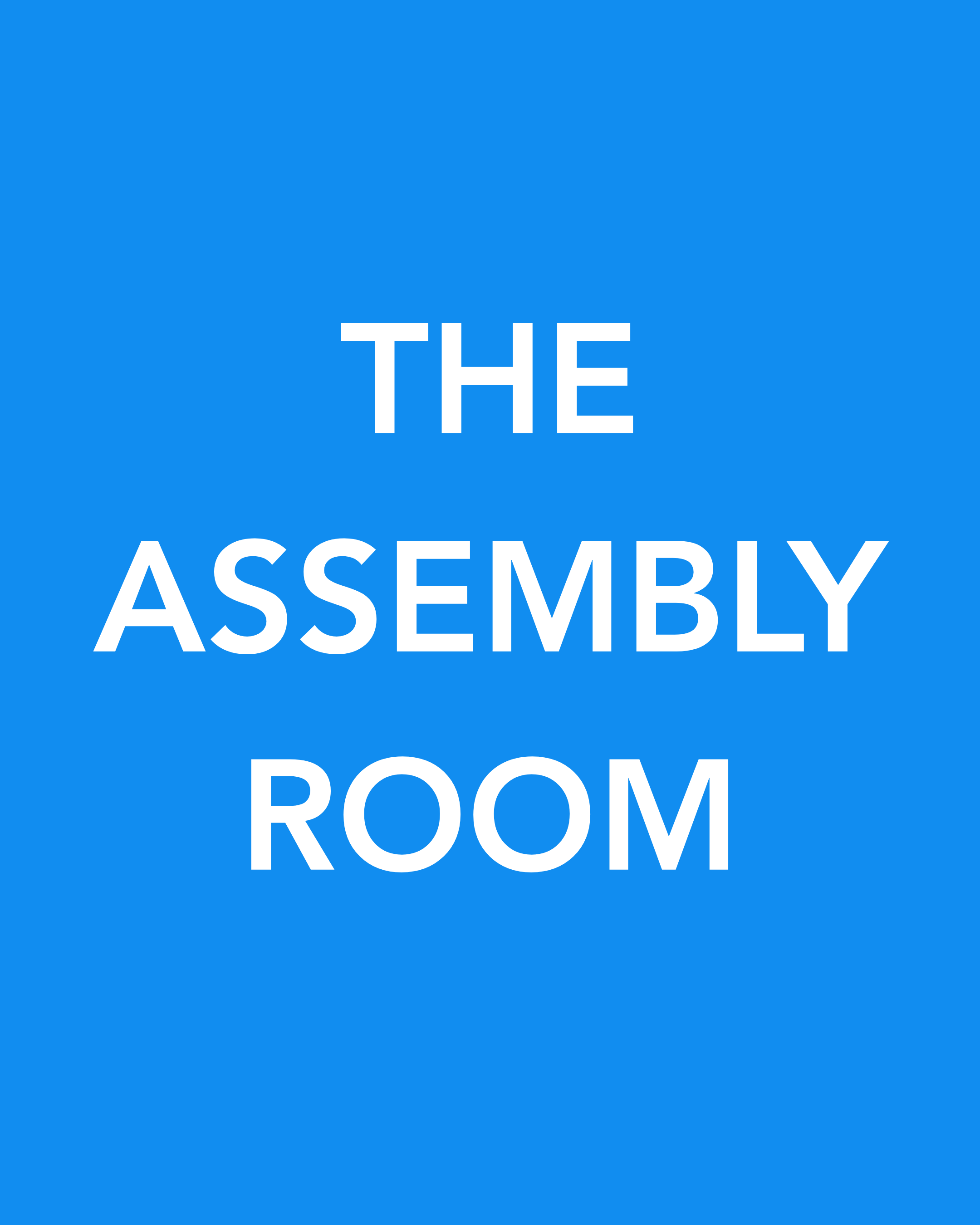 Text on blue background saying, 'The Assembly Room'.