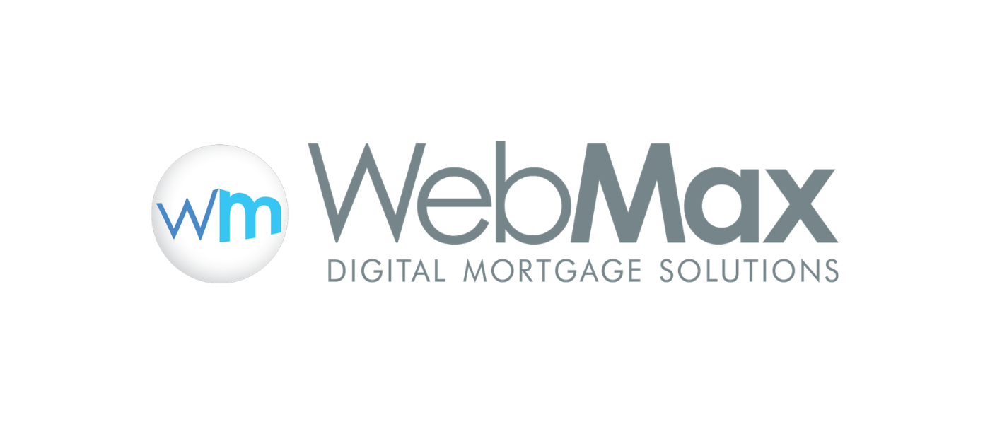 WebMax logo with blue 'wm' inside a white sphere and the text 'WebMax' and 'Digital Mortgage Solutions'