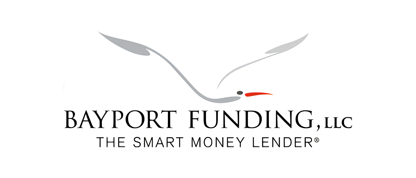 Logo featuring a stylized floating bird with wings spread, gray body, black eye, and red beak, above the text 'BAYPORT FUNDING, LLC' and the tagline 'THE SMART MONEY LENDER'.