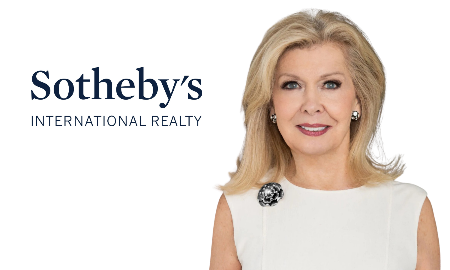 Sotheby's International Realty logo with a portrait of a woman with blonde hair, wearing a white sleeveless dress and pearl earrings.
