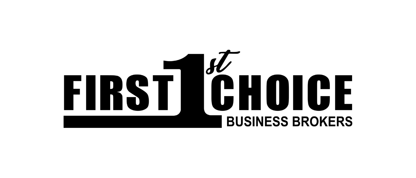 Black and white logo for First Choice Business Brokers with a large number 1 and the words 'First Choice' and 'Business Brokers'.
