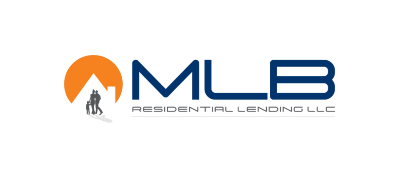 Logo for MLB Residential Lending LLC featuring a stylized house with an orange sun and a silhouette of a family of three.