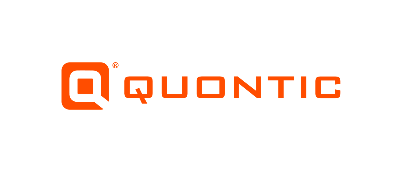 Logo with a stylized orange 'Q' and the word 'QUONTIC' in orange uppercase letters on a white background.