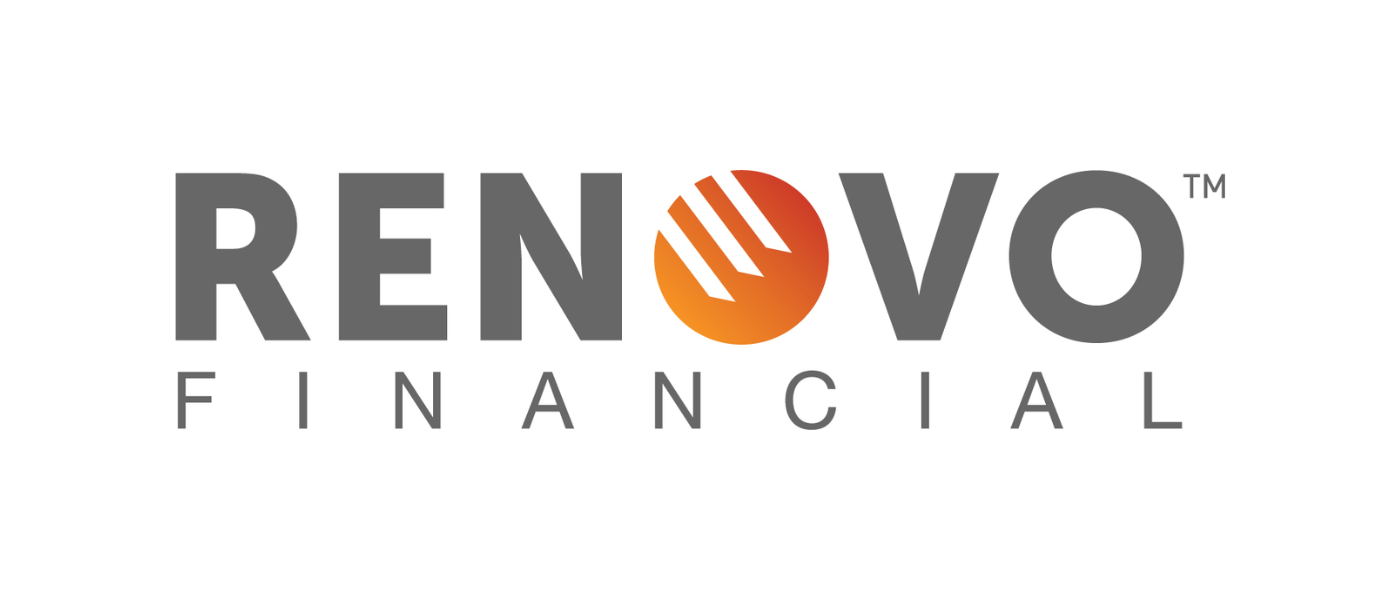 The logo for RENOVO Financial, featuring the word 'RENOVO' in bold gray letters with a stylized orange circle replacing the 'O' and the word 'FINANCIAL' below in smaller gray capital letters.