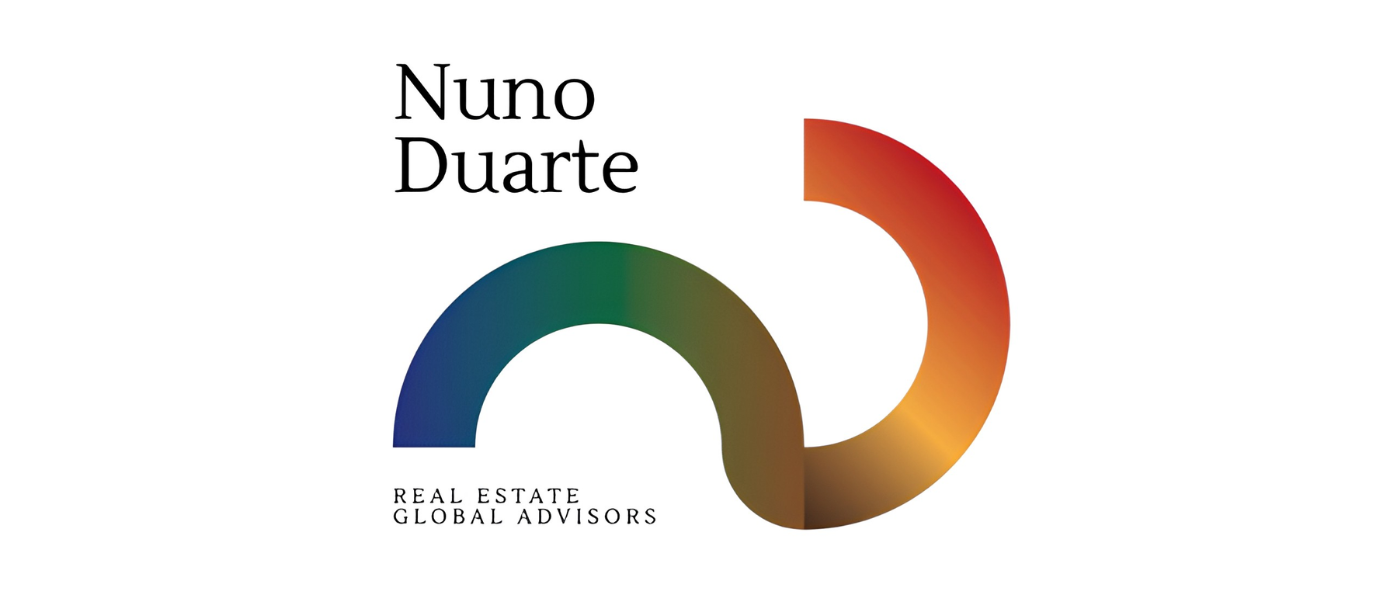 Logo with two semi-circular arcs in a gradient of green to red, black text reading "Nuno Duarte," and smaller black text reading "Real Estate Global Advisors."