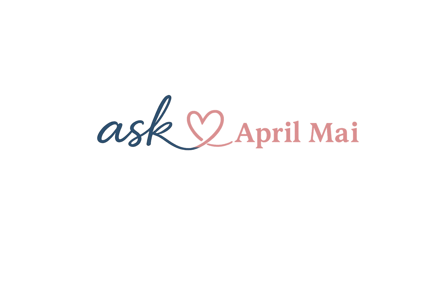 Decorative graphic with the word 'ask' in blue, a pink heart, and the words 'AprilMail' in pink, set against a colorful, neon-like background.