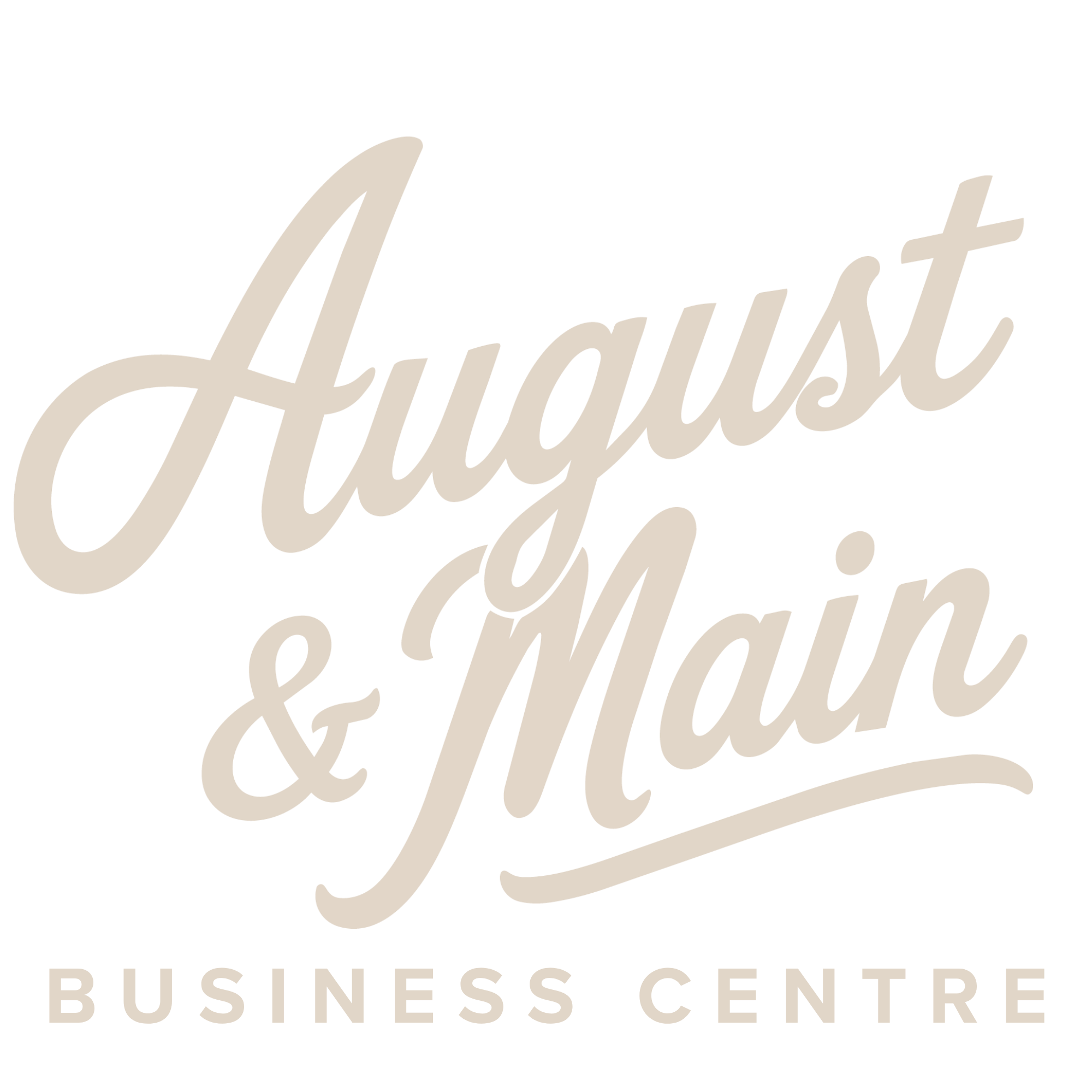 Stylized beige and black logo for the August & Main Business Center in Millet, Alberta with elegant cursive and block fonts.