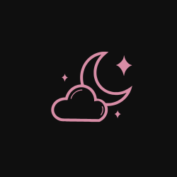 Pink cloud, crescent moon, and stars on a black background.