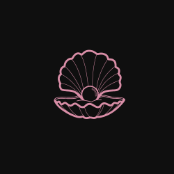 Outline of a shell with lines radiating from the center, displayed in pink on a black background.
