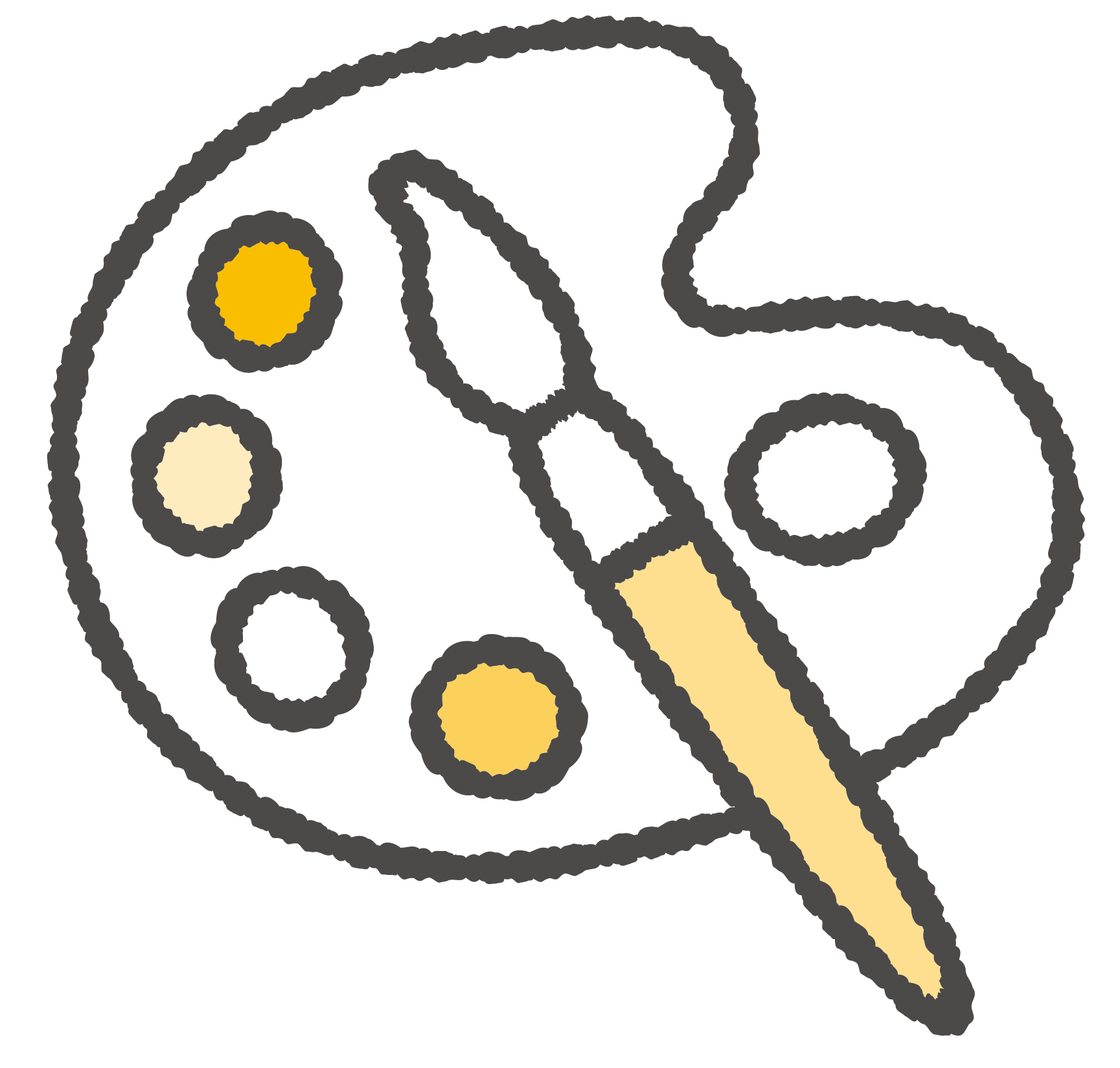 Digital illustration of yellow paint pallet and pain brush