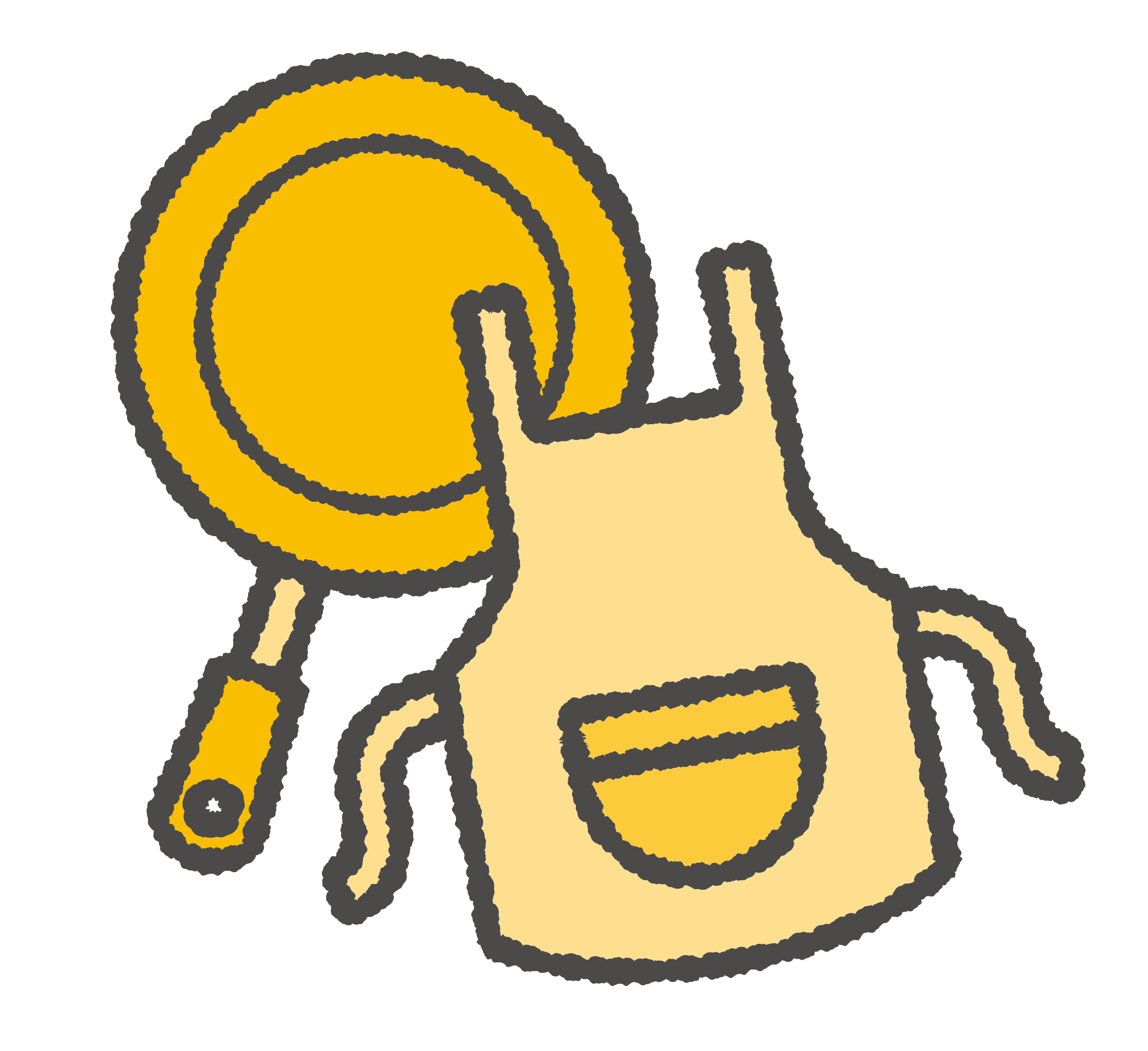 A cartoon illustration of a yellow apron and frying pan