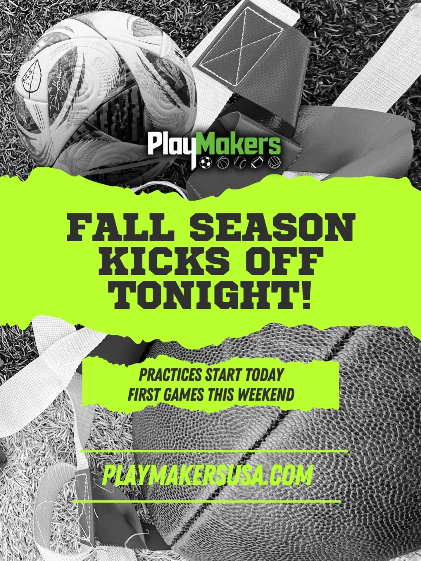 Fall season starts today! Practices kick off tonight, with our first games coming up this weekend. Let&rsquo;s go! 🏈⚽

#playmakersusa #flagfootball #soccer #youthsports