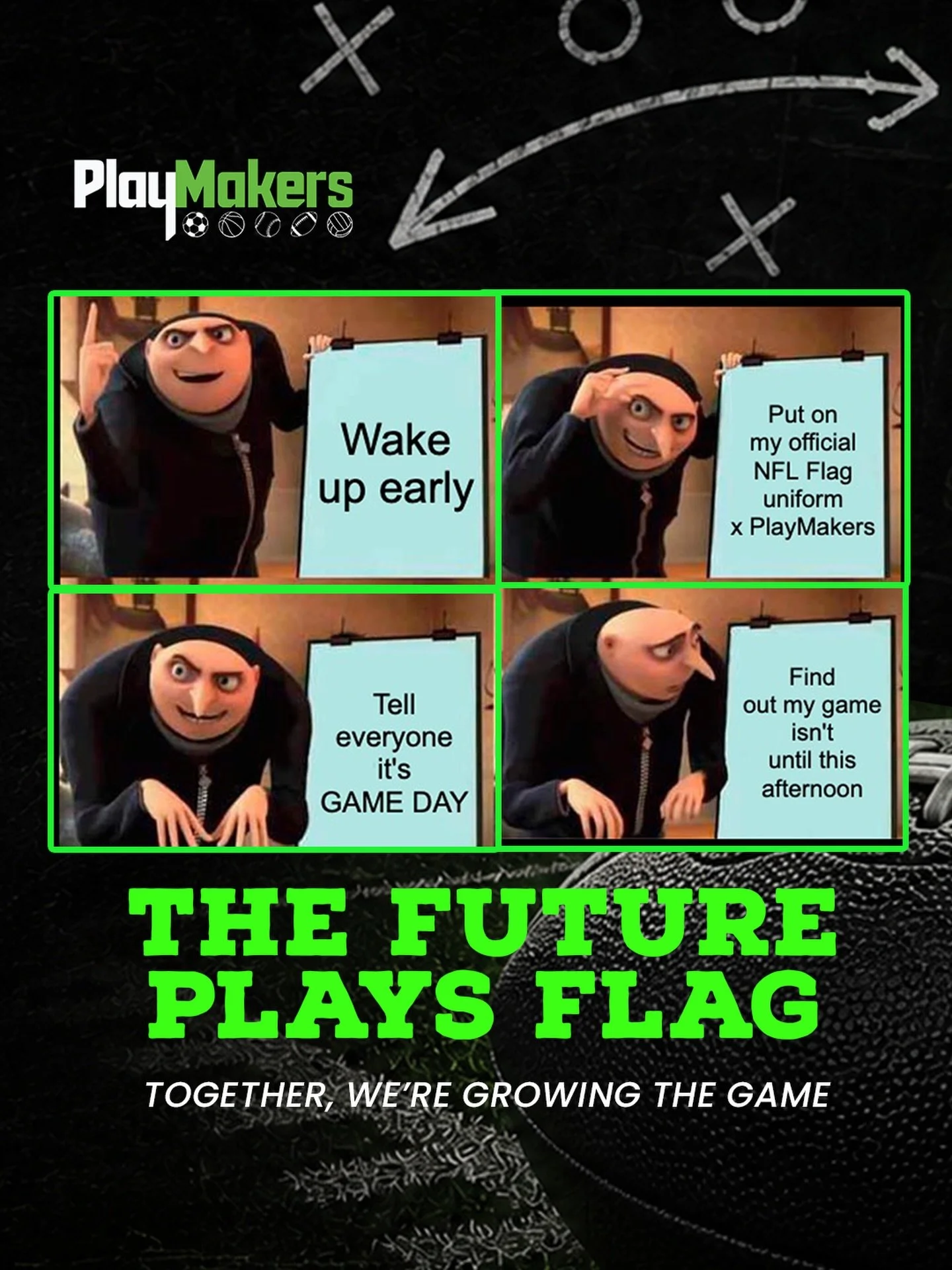 When you&rsquo;ve been ready since sunrise&hellip;but kickoff is still hours away. 😂 

IT&rsquo;S GAME DAY, PLAYMAKERS!  Our first NFL flag football season starts at 12pm.

Let&rsquo;s keep growing the game in our community! 

#thefutureplaysflag #f