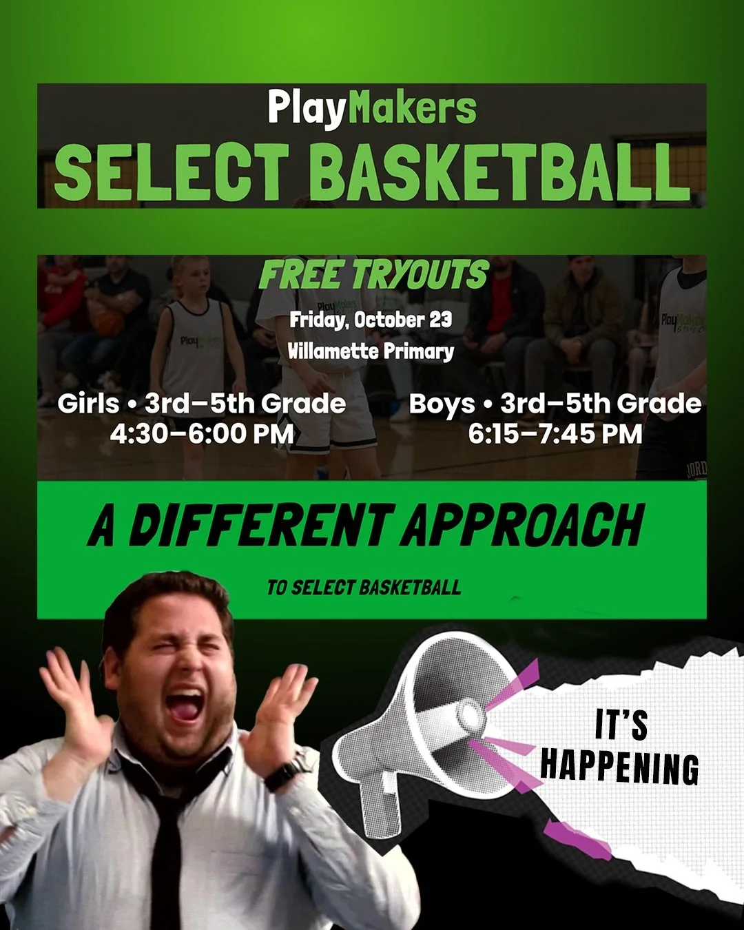 PlayMakers Select Basketball tryouts are coming! 🏀

We believe young athletes should have opportunities to compete and develop without unnecessary barriers. That means free tryouts, transparent evaluations and a program where Select and Rec can go t