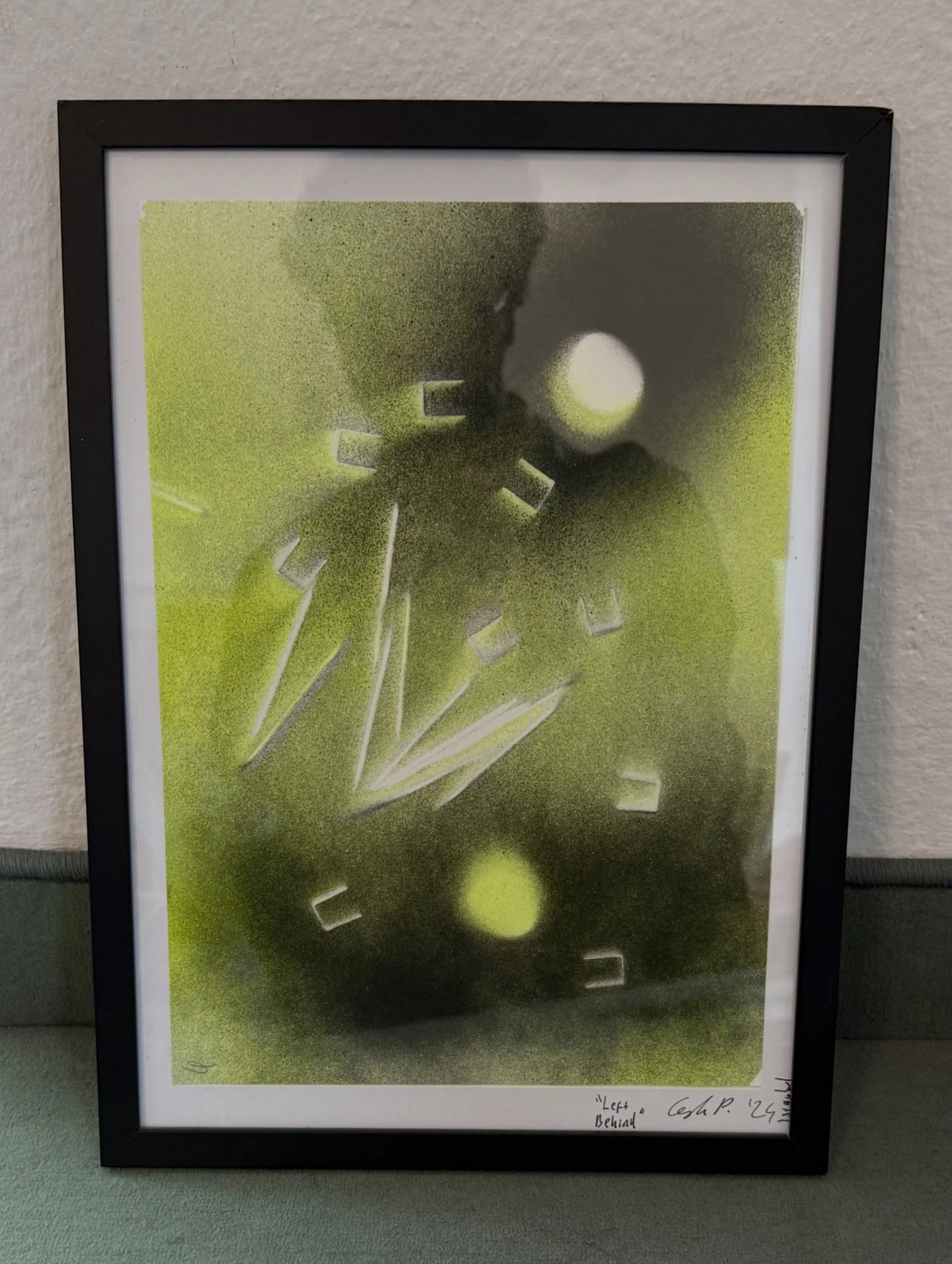 "Left Behind" (2024), Spray paint on paper