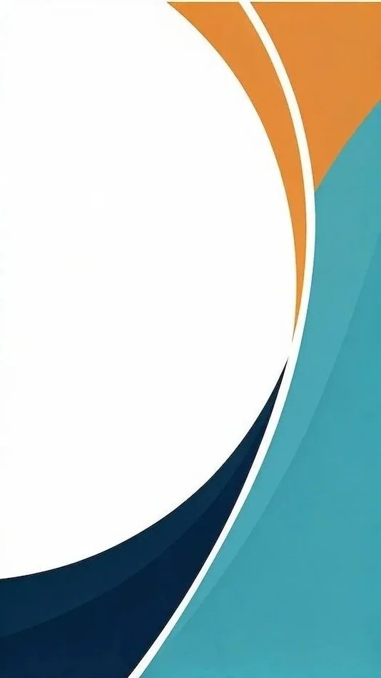 Abstract background with curved shapes in shades of orange, blue, and white.