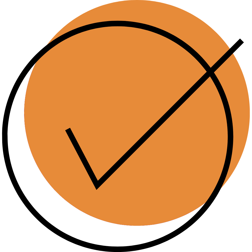 Orange circle with a black check mark inside it.