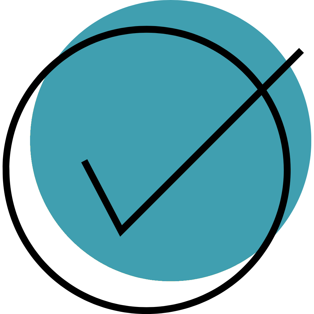 A teal check mark icon inside a circle, indicating approval or completion.