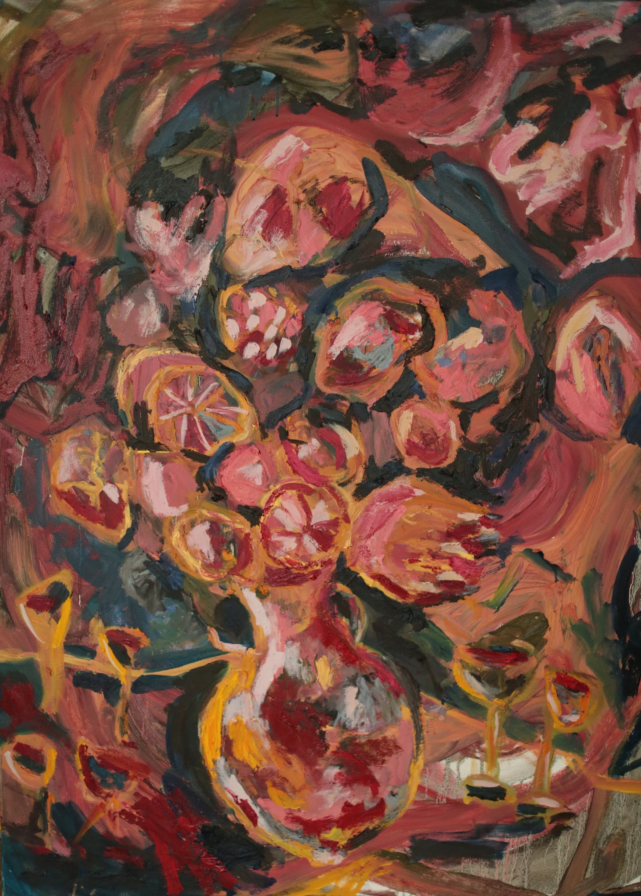 The Bacchanal, a 48 × 36 inch floral oil painting on canvas by Erin Smith, 2026