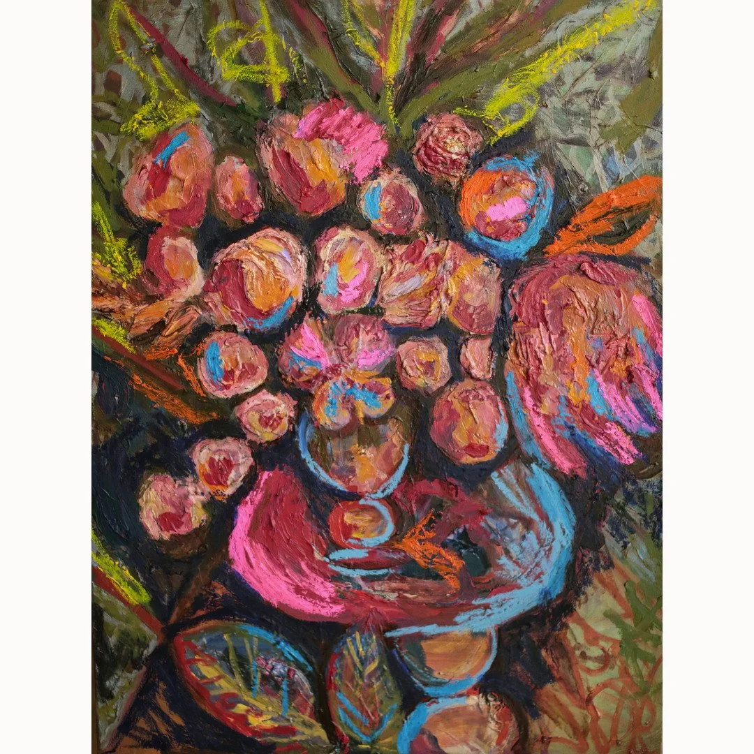 My Party, a 40 × 30 inch floral oil painting on canvas by Erin Smith, 2026