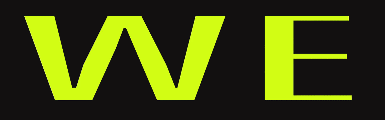 Interactive 'WE CAME TO PLAY' logo lockup in Bright yellow.