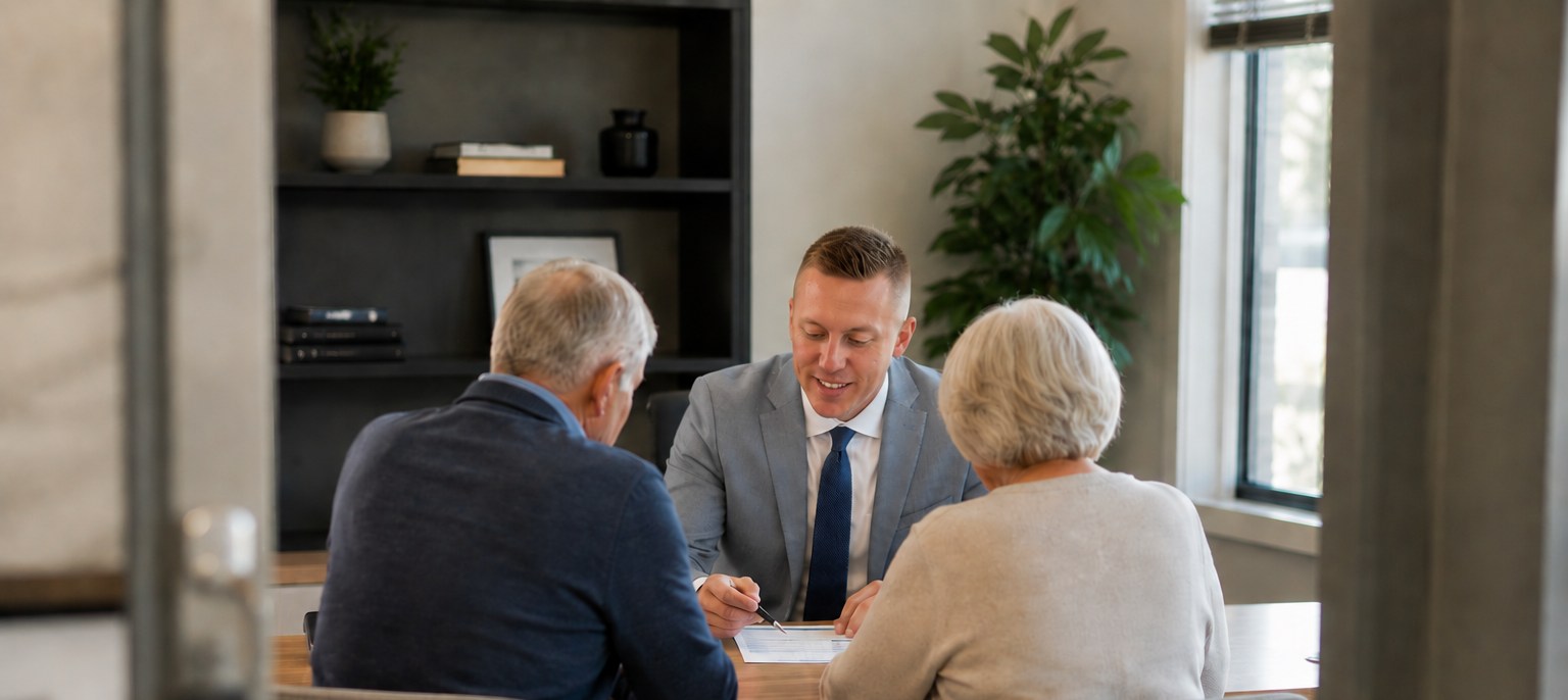 Nic Hansen, licensed Medicare agent, meeting with clients in Grand Junction, Colorado