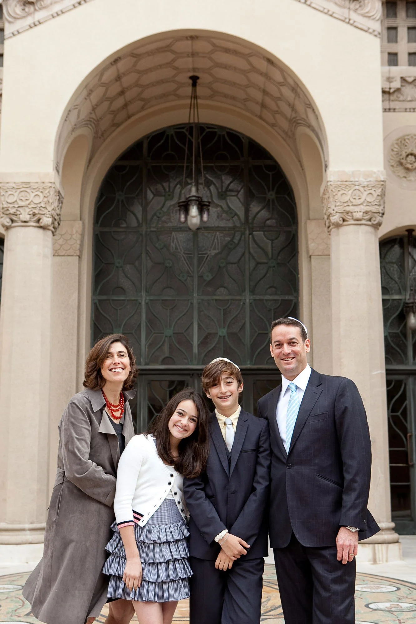 Family portrait outside the synagogue before a bar mitzvah
