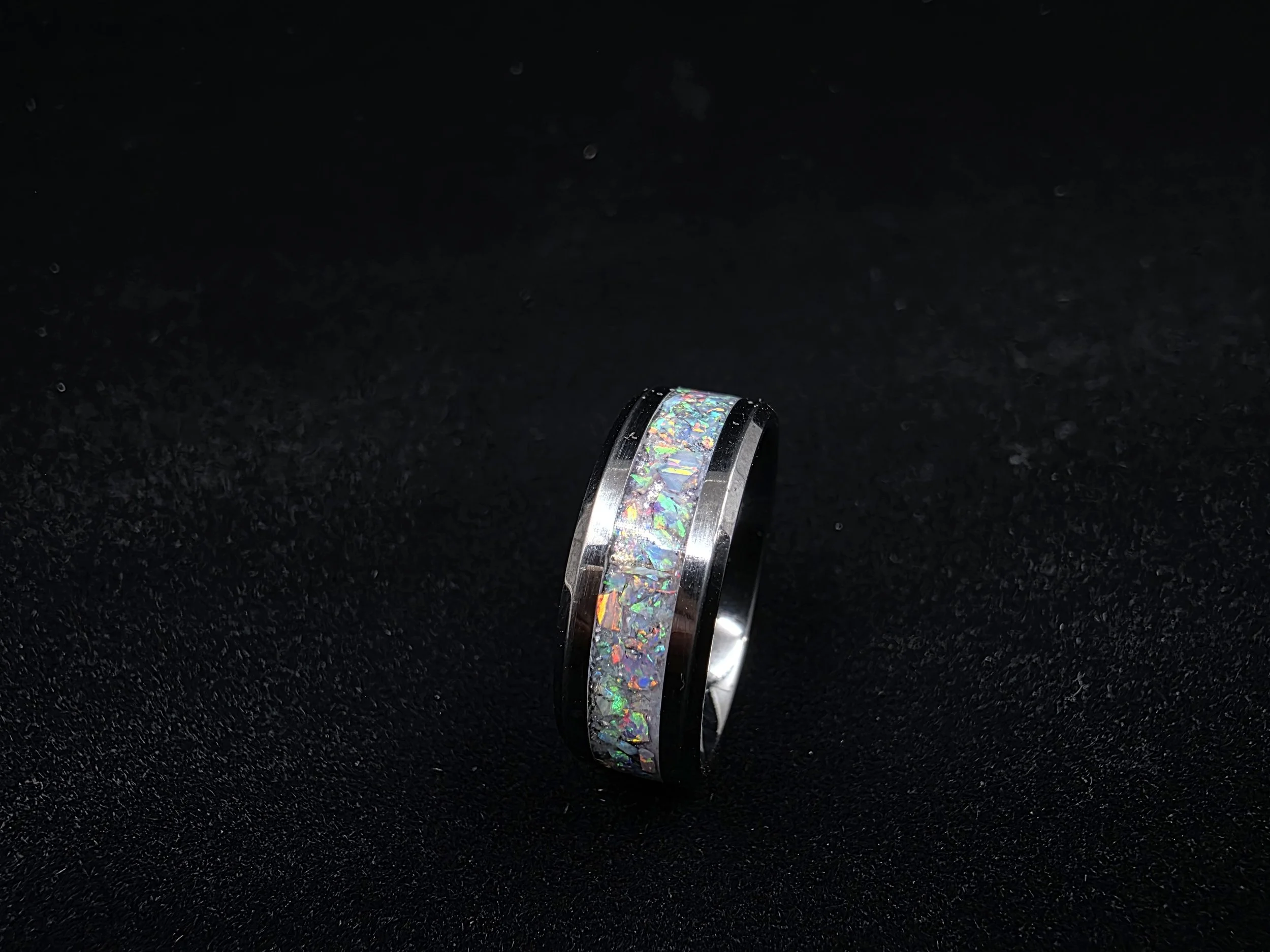 Tungsten Steel Ring with Opal Inlay