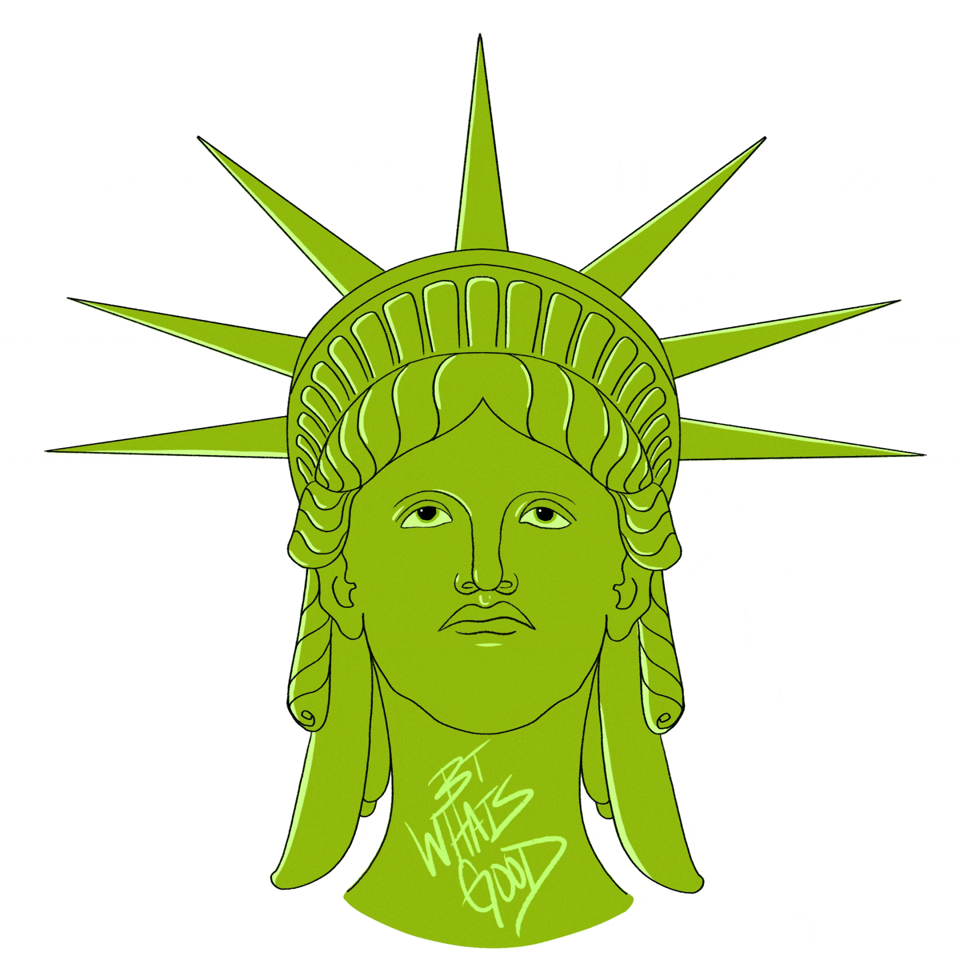 A digital illustration of the Statue of Liberty's face and crown