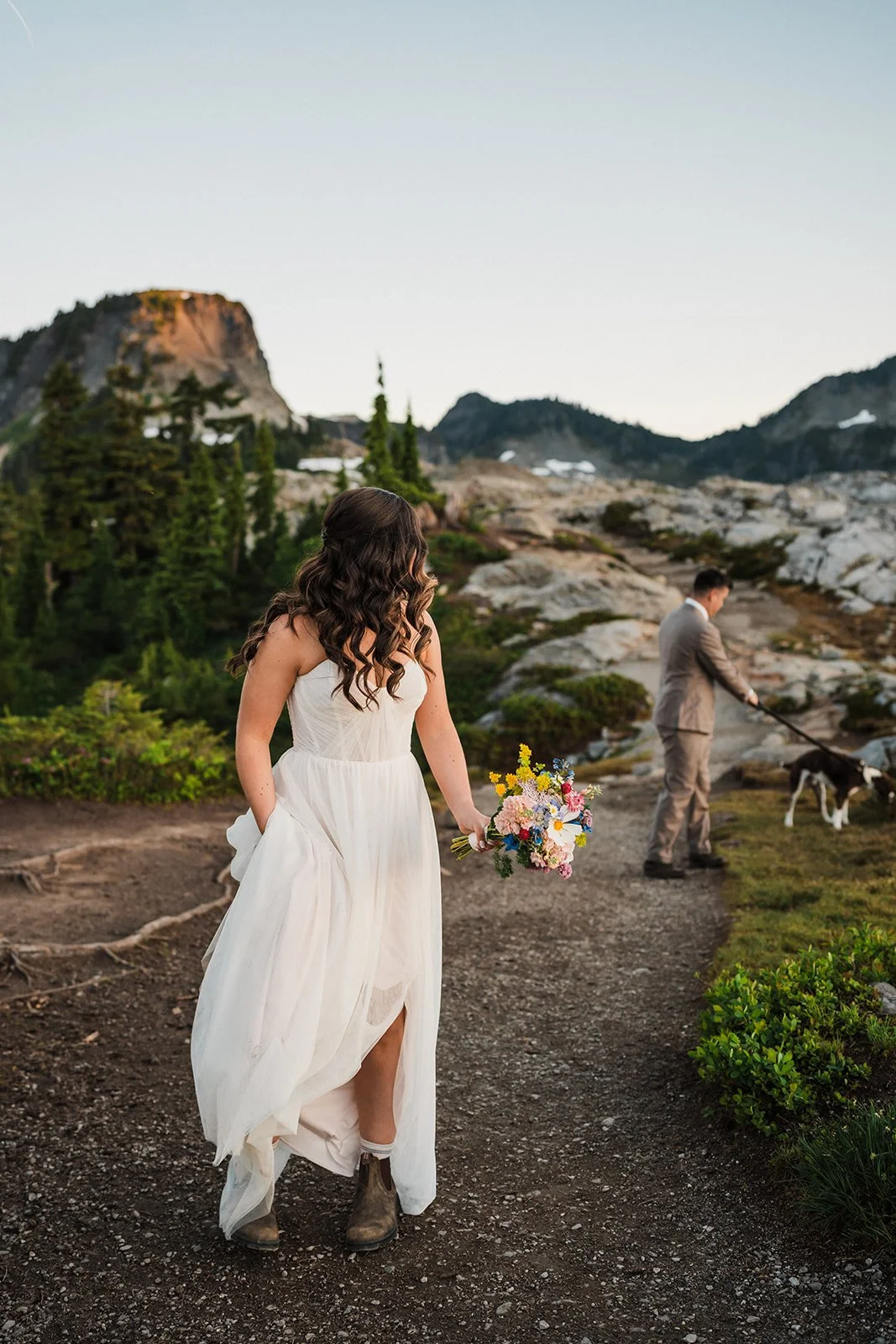 by Between the Pines - Bride wearing soft wedding hair and airbrush makeup during a Mt. Baker elopement