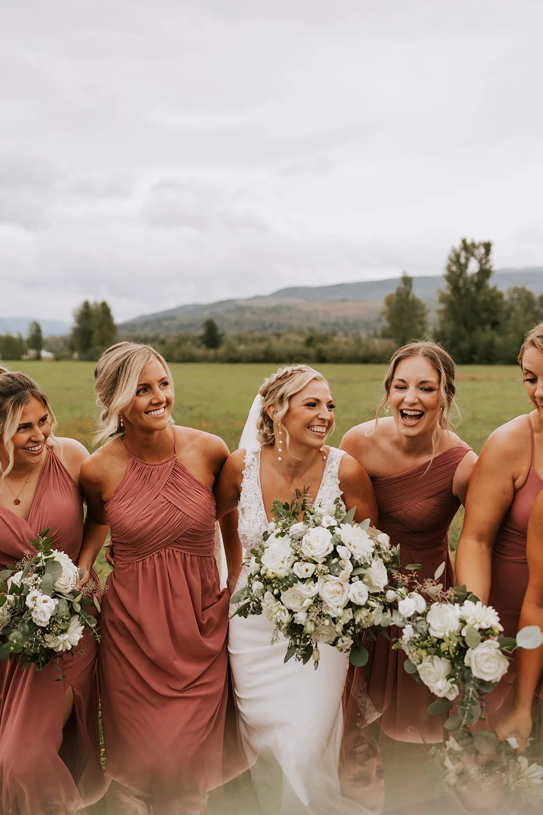 by Meraki Photography NW - Bridal party wearing elevated bridal hair and natural airbrush makeup in Northwest Washington