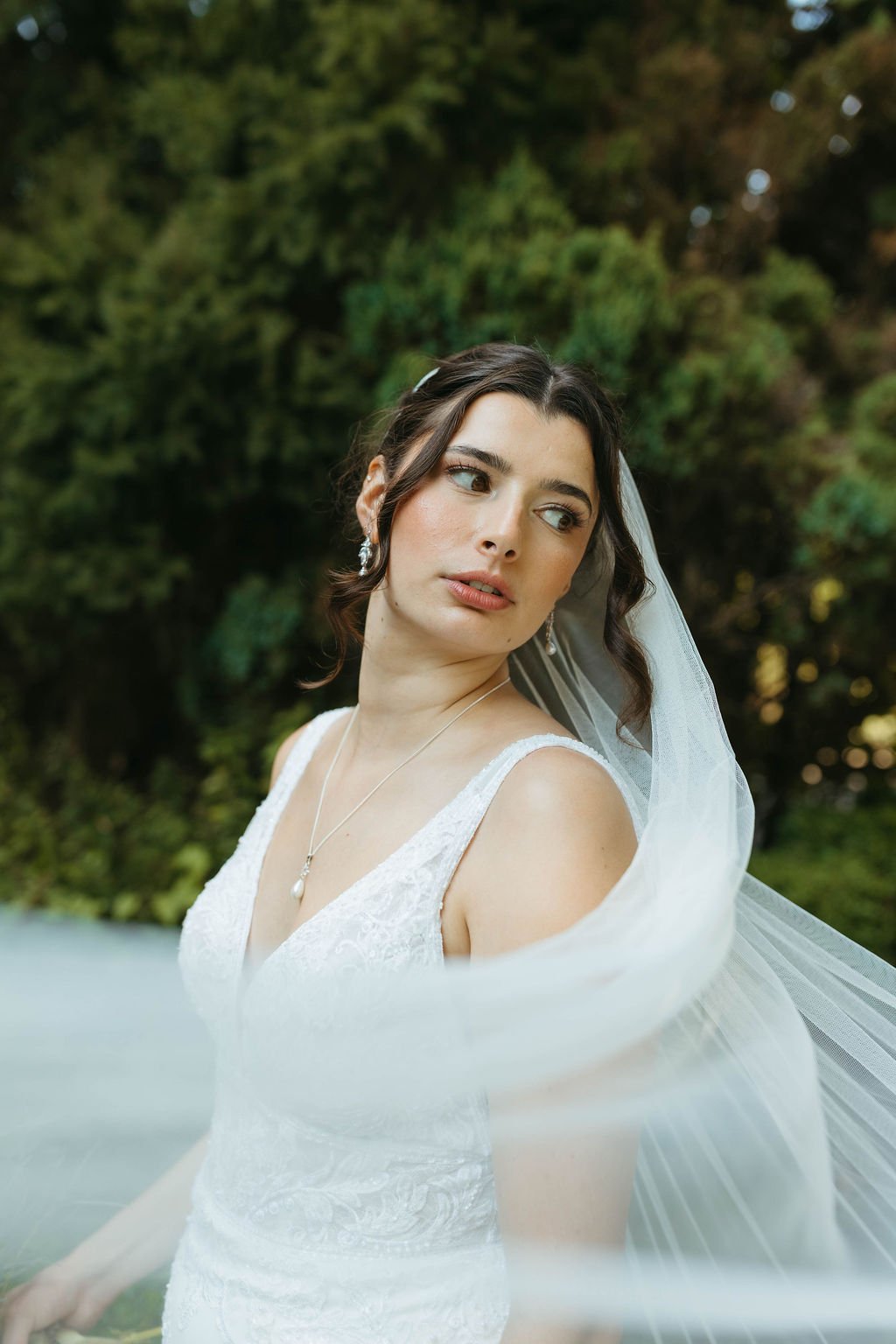 by Annie Pahls Photo - Bride wearing elevated bridal hair and natural airbrush makeup in Northwest Washington