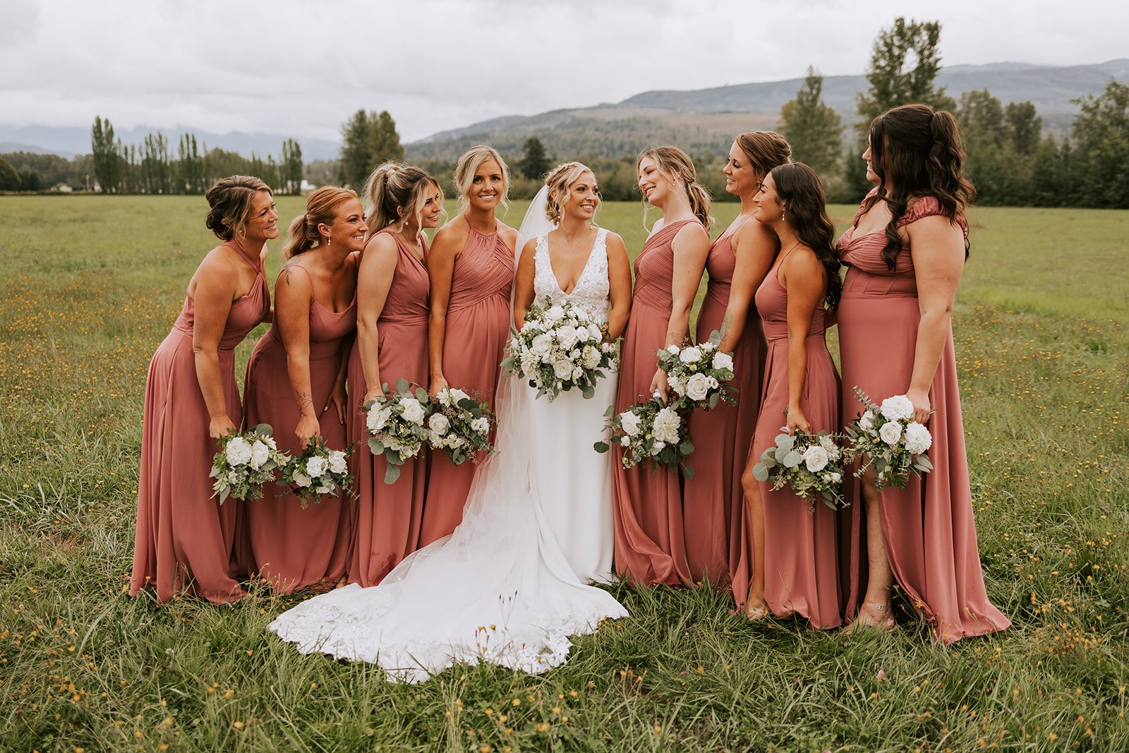 by Meraki Photography NW - Bridal party wearing elevated bridal hair and natural airbrush makeup in Northwest Washington