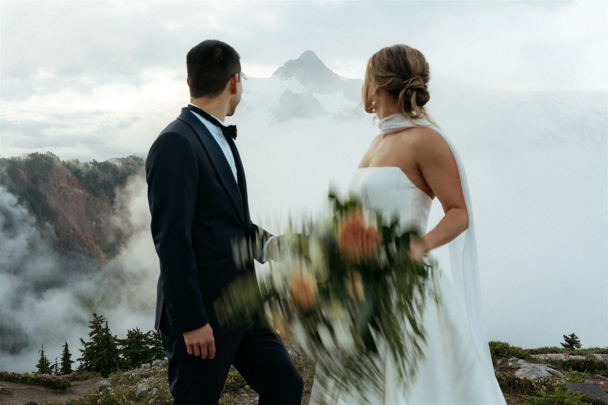 by Henry Tieu - Bride wearing soft wedding hair and airbrush makeup during a Mt. Baker elopement