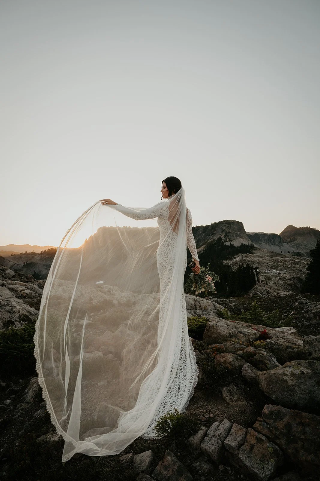 Bride wearing soft wedding hair and airbrush makeup during a Mt. Baker elopement