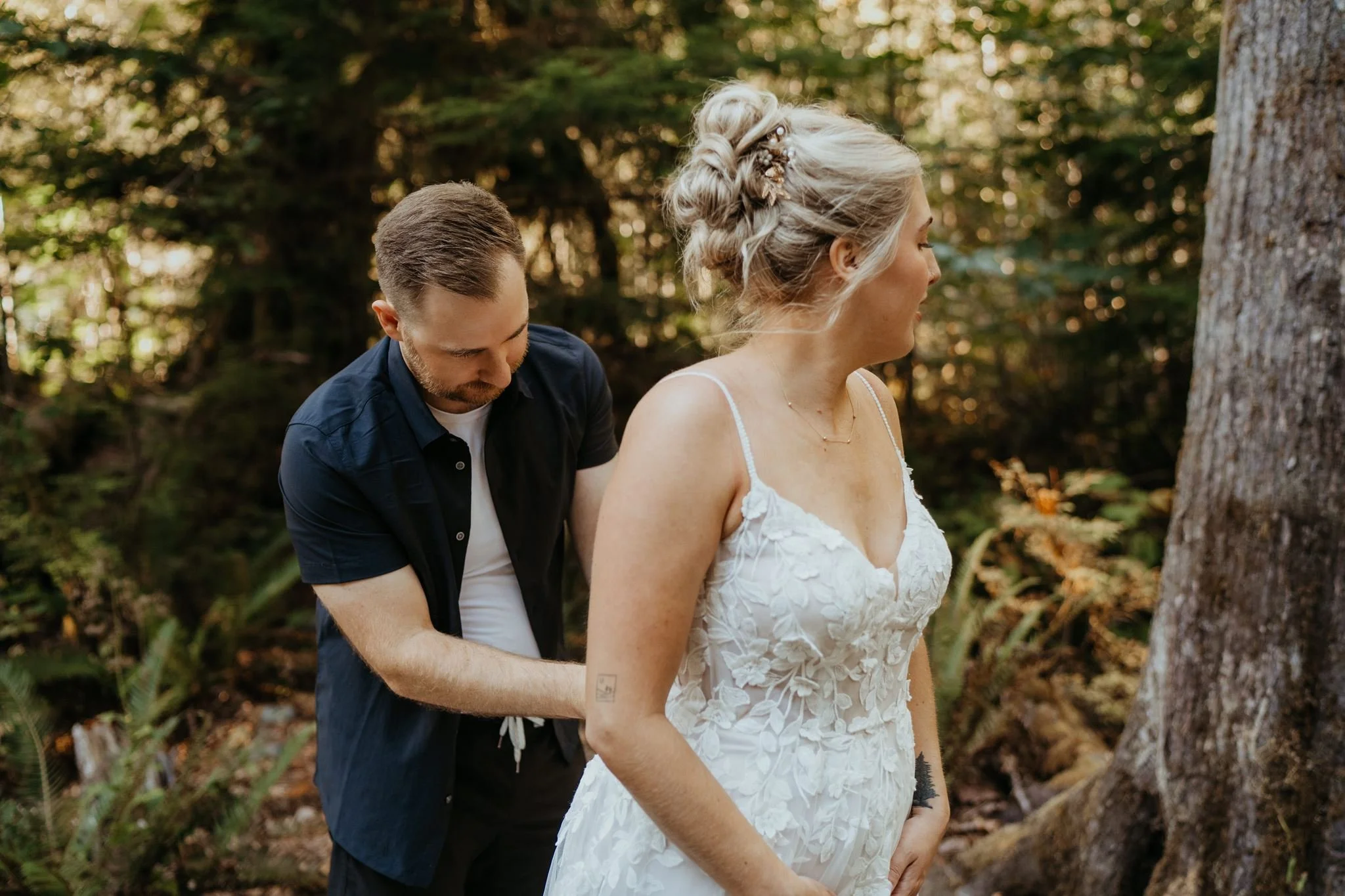 by Wilderpines -Bride wearing a romantic bridal hairstyle for a Mt. Baker wedding