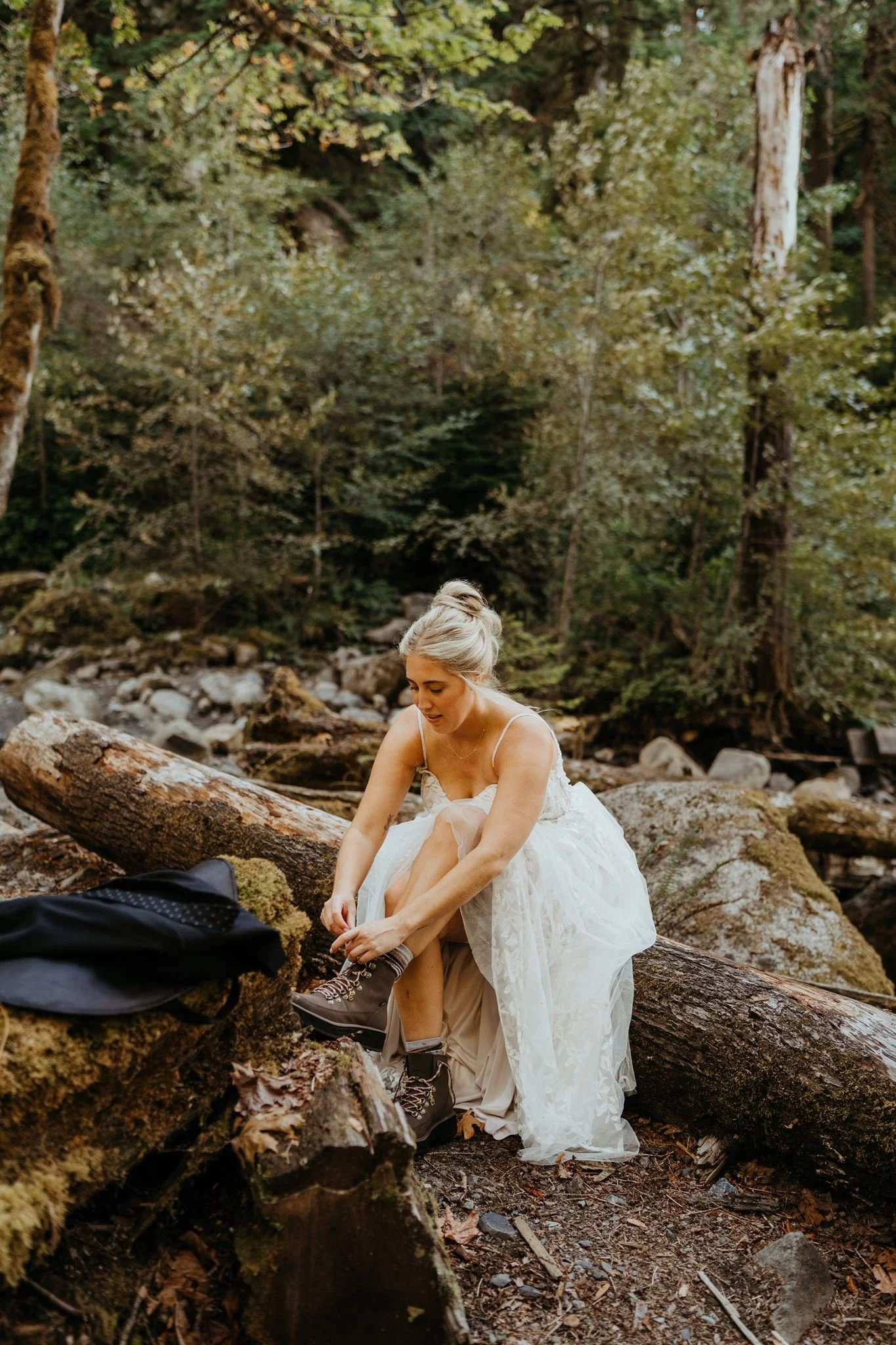 by Wilderpines - Bride with effortless hair and natural makeup during a Washington mountain elopement