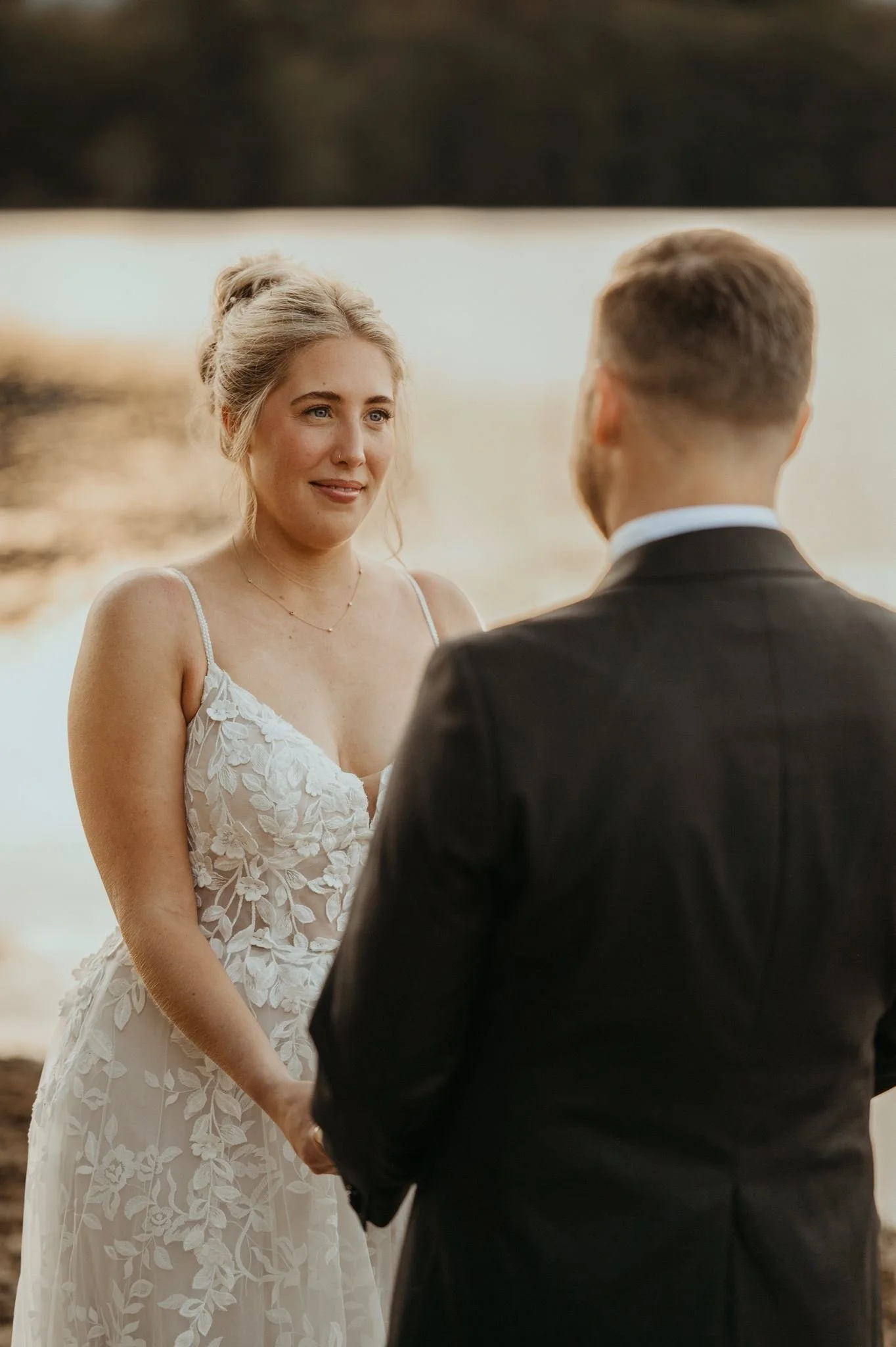 Bride with effortless hair and natural makeup during a Washington mountain elopement